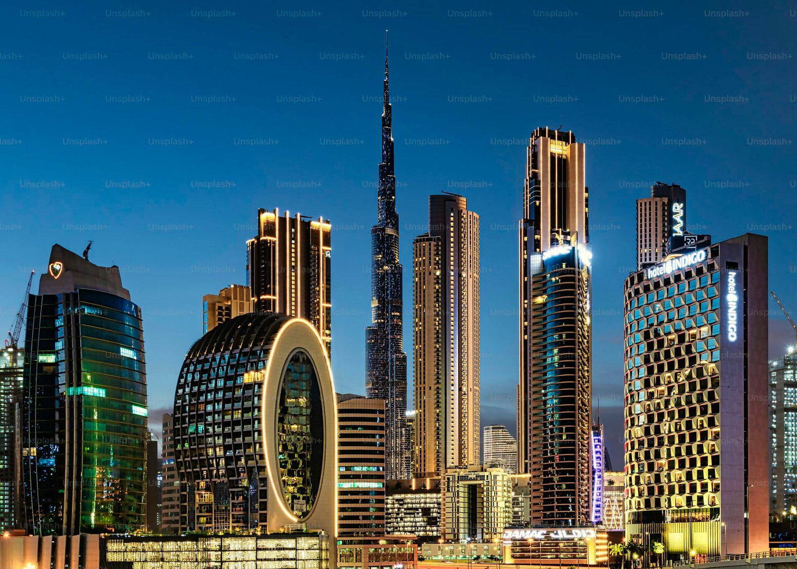 Business skyline of Dubai with DIFC and Downtown company setup environment