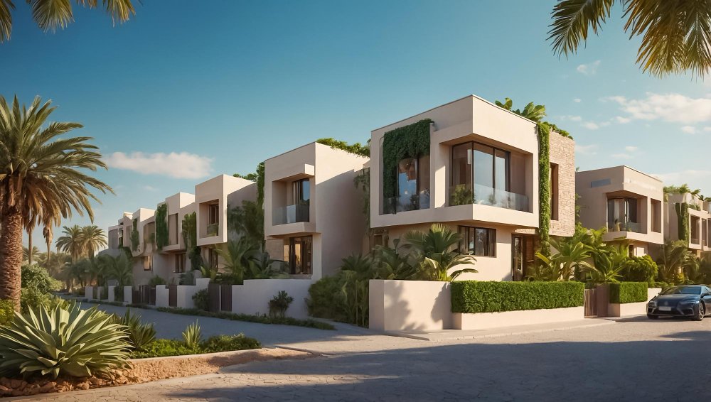 Dubai residential community with modern villas and greenery